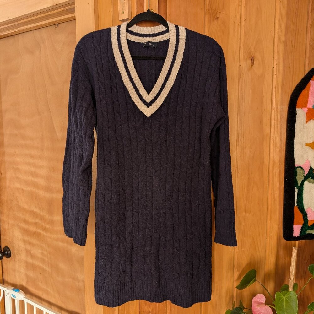 Gap Collegiate Athletic V Neck Long Sleeve Tall Sweater Dress Dark Academia S M